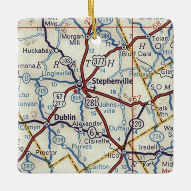 Ornement En Céramique Carte Vintage Stephenville TX (Devant)