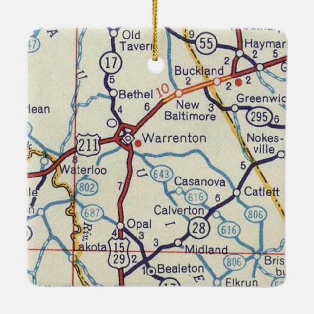 Ornement En Céramique Carte Vintage Warrenton VA (Dos)