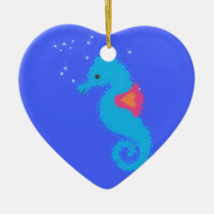 Ornement En Céramique Carton bleu Seahorse