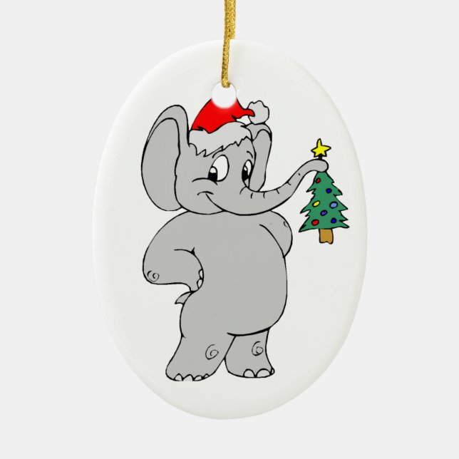 Ornement En Céramique Casquette de Père Noël d'éléphant (Devant)