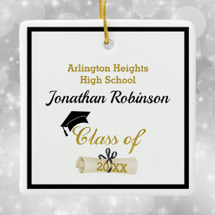 Ornement En Céramique Casquette noir Grad et Diplôme en céramique orneme