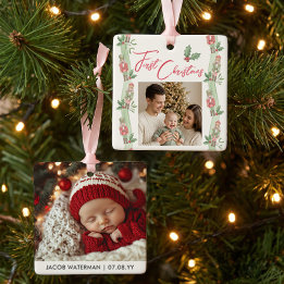 Ornement En Céramique Casse-Noisette Bébé Premier Noël Photo Rouge Vert