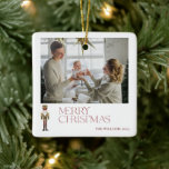 Ornement En Céramique Casse-noix moderne Joyeux Noël Typographie<br><div class="desc">Découvrez la joie et la chaleur de Noël avec notre Casse-Noisette moderne Joyeux Noël Typographie Ornement en céramique. Cet ornement festif est le moyen idéal pour apporter une touche vraiment personnalisée à votre décoration de vacances cette année. La façade rouge vif se distingue par un craquelin d'aquarelle unique, tandis qu'un...</div>