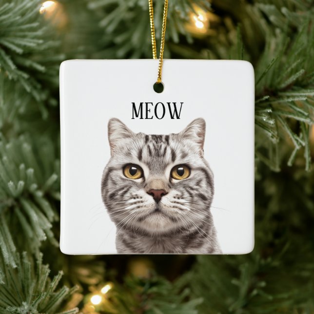 Ornement En Céramique Cat Photo Meow Christmas Ornament (Arbre)