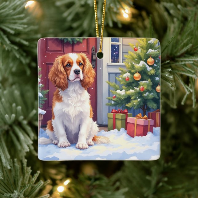 Ornement En Céramique Cavalier King Charles Spaniel Snowy Christmas (Arbre)