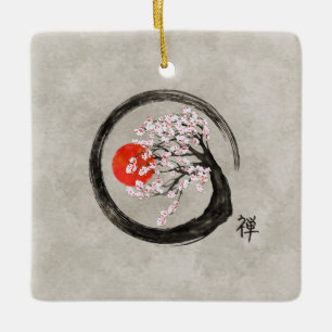 Ornement En Céramique Cercle d'Enso de zen et arbre de Sakura sur la