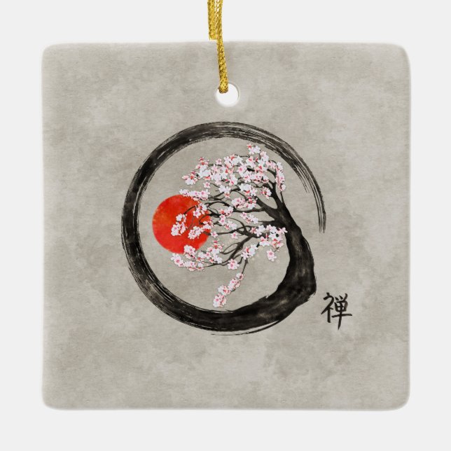 Ornement En Céramique Cercle d'Enso de zen et arbre de Sakura sur la (Devant)