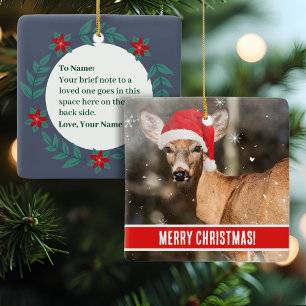 Ornement En Céramique Cerf avec Casquette de Noël dans la neige Whimsica