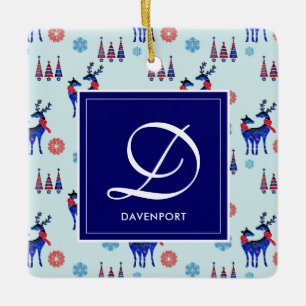 Ornement En Céramique Cerfs, Arbres de Noël, et Snowflakes avec Monogram