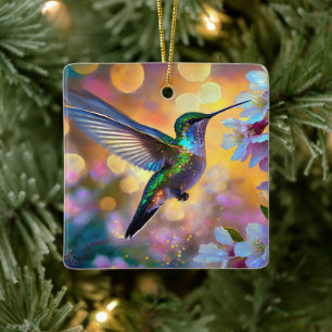 Ornement En Céramique Cerisier Imaginaire Sunrise Hummingbird 