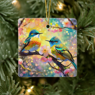 Ornement En Céramique Cerisier Imaginaire Sunrise Songbirds