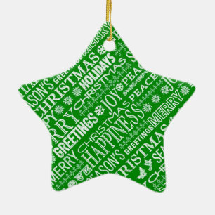 Ornement En Céramique Chalk Noyer Noël Salutation En Vert Et Blanc