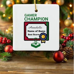 Ornement En Céramique Champion de Noël Gamer Rouge et Vert