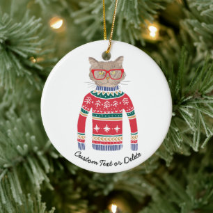 Ornement En Céramique Chandail laid drôle de Noël, amoureux des chats