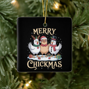 Ornement En Céramique Chapeau de Noël de poulet Santa Joyeux Chickmas Fe