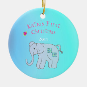 Ornement En Céramique Charmant Éléphant Premier Noël de Bébé