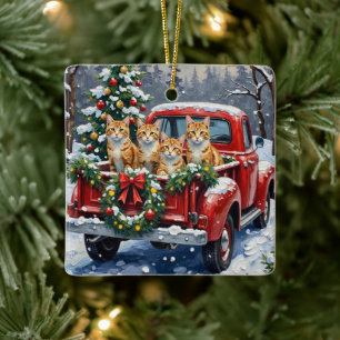 Ornement En Céramique Chat angora turc camion rouge Noël vacances