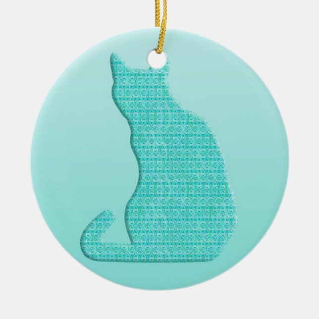 Ornement En Céramique Chat Arabesque - nuances de turquoise (Devant)