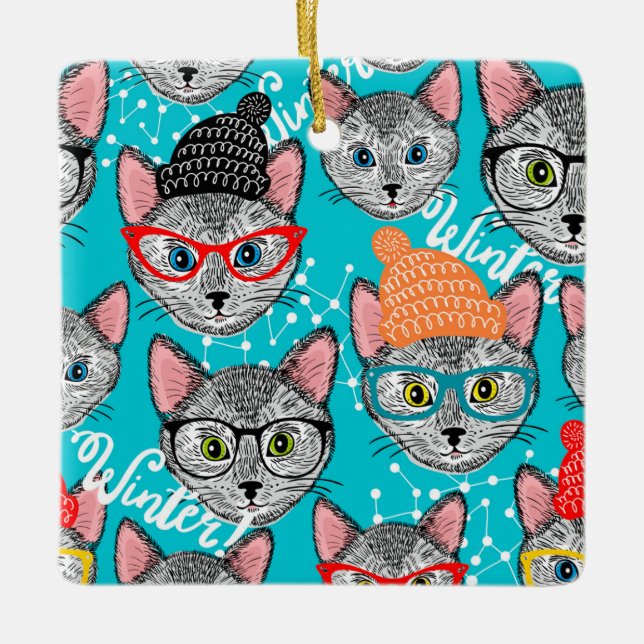 Ornement En Céramique Chat dans le casquette (Devant)