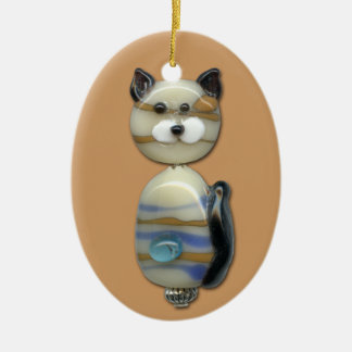 Ornement En Céramique Chat de perle en verre de brun bleu