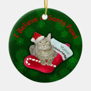 Ornement En Céramique Chat en attente de Père Noël