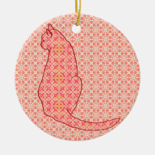 Ornement En Céramique Chat japonais - Coral Orange Batik