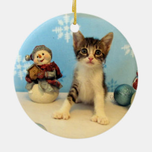 Ornement En Céramique Chat, Kitten, Noël, Secourt