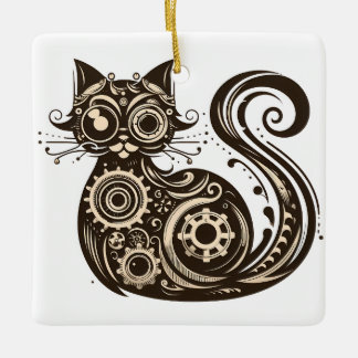 Ornement En Céramique Chat mécanique Steampunk