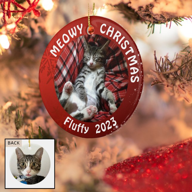 Ornement En Céramique Chat "Meowy Christmas" 2 faces Rouge 2 Photo (Créateur téléchargé)