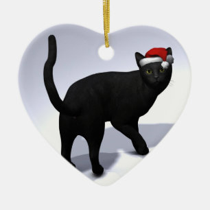 Ornement En Céramique Chat noir avec Casquette du Père Noël