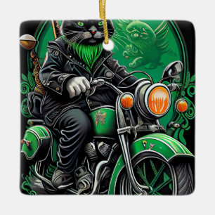Ornement En Céramique Chat noir conduisant un vélo la Saint-Patrick