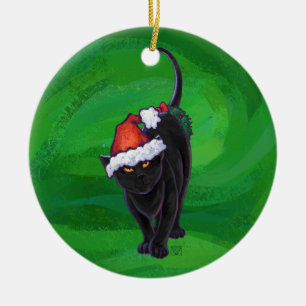 Ornement En Céramique Chat noir de Noël en vert