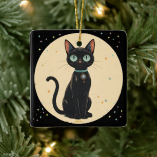 Ornement En Céramique Chat noir futuriste atomique Lune