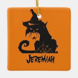 Ornement En Céramique Chat noir sorcière d'Halloween araignées effrayant