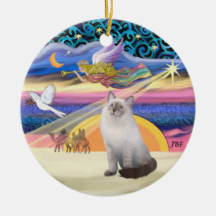 Ornement En Céramique Chat Ragdoll crème bleu étoile de Noël