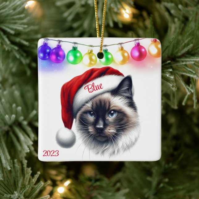 Ornement En Céramique Chat Siamois à cheveux longs Noël (Arbre)