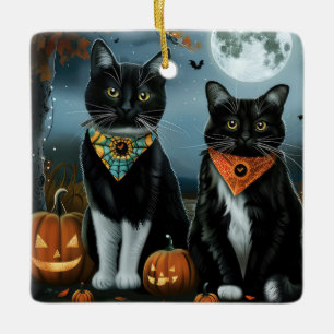 Ornement En Céramique Chat Smoking Tuxedo Halloween Épouvantable