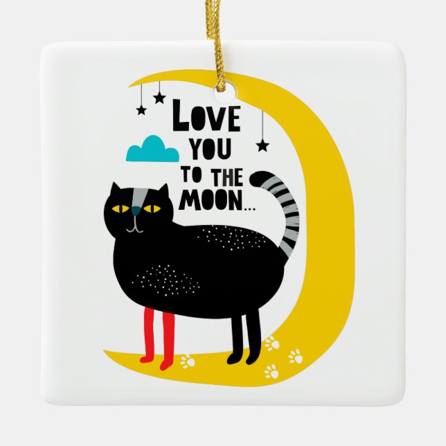 Ornement En Céramique Chat sur la lune (Devant)
