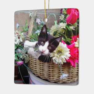 Ornement En Céramique Chaton dans un panier