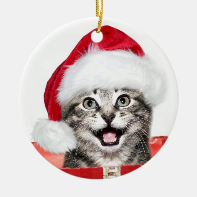 Ornement En Céramique Chaton tigré de Noël (Devant)