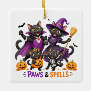 Ornement En Céramique Chats mignons d'Halloween Pattes et Sortilèges