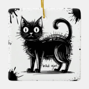 Ornement En Céramique chatte à gribouillis