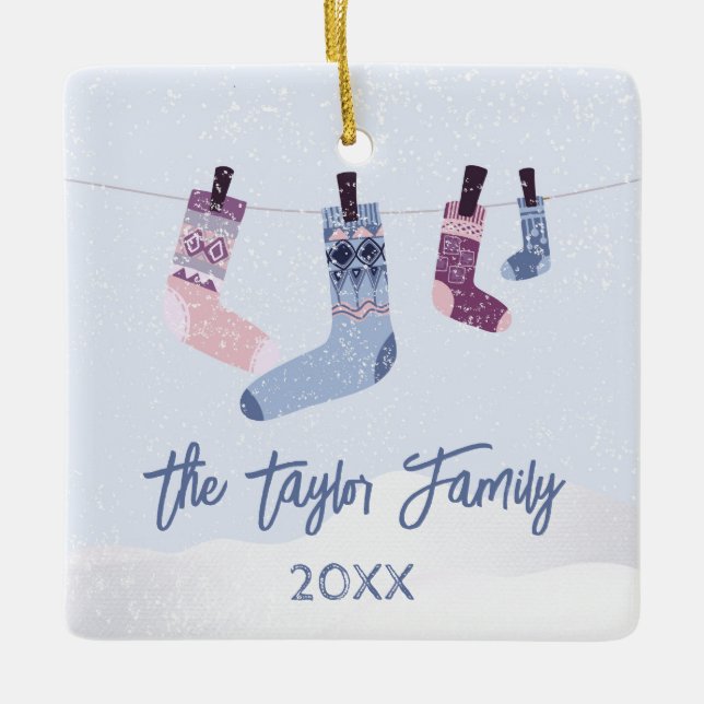 Ornement En Céramique Chaussettes d'hiver de Noël Invitation (Devant)
