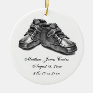 Ornement En Céramique Chaussures argentées bébé naissance premier Noël s