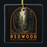 Ornement En Céramique Chemin d'illustration du parc national Redwood Vin<br><div class="desc">Design d'illustration vectorielle de séquoia. Le parc protège de vastes prairies,  des forêts de chênes,  des rivières sauvages et 60 miles de côtes accidentées.</div>