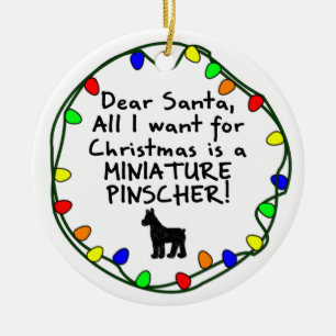 Ornement En Céramique Cher Pinscher miniature de Père Noël