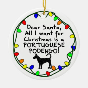 Ornement En Céramique Cher Portugais Podengo de Père Noël