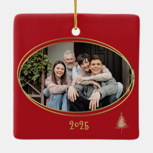 Ornement En Céramique Cherry Red Green Pink & Gold Christmas Trees  (Dos)