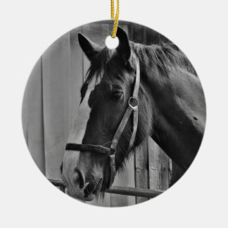 Ornement En Céramique Cheval blanc noir - Art de la photographie animale