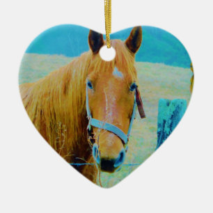 Ornement En Céramique Cheval bleu Denim teinté